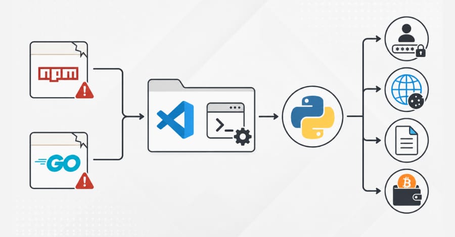 Gehijackte npm- en Go-pakketten verspreiden Python infostealer via VS Code-taken